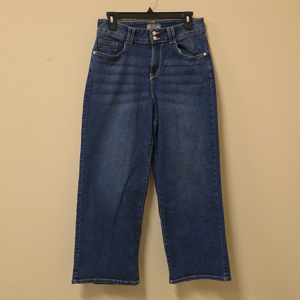 Falls Creek Women’s Baggy Dark Blue High-Rise Wide Leg Stretch Jeans Size 10